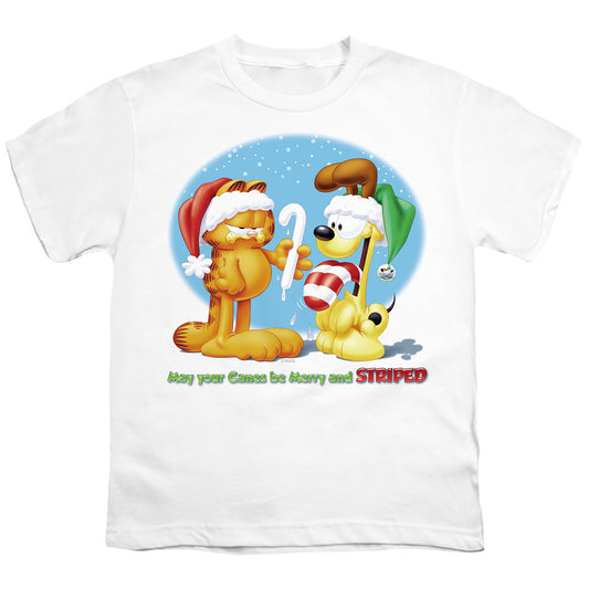 Garfield - Merry And Striped - Short Sleeve Youth 18/1 - White T-shirt