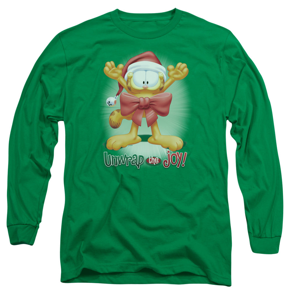 Garfield - Unwrap The Joy! - Long Sleeve Adult 18/1 - Kelly Green T-shirt