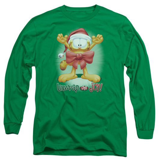 Garfield - Unwrap The Joy! - Long Sleeve Adult 18/1 - Kelly Green T-shirt
