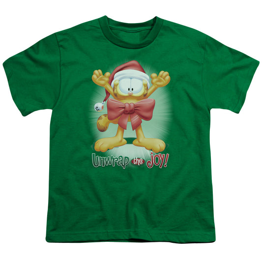 Garfield - Unwrap The Joy! - Short Sleeve Youth 18/1 - Kelly Green T-shirt
