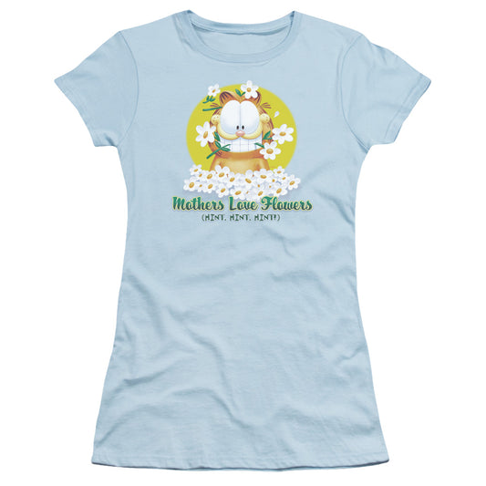 Garfield - Mothers Love Flowers - Short Sleeve Junior Sheer - Light Blue T-shirt
