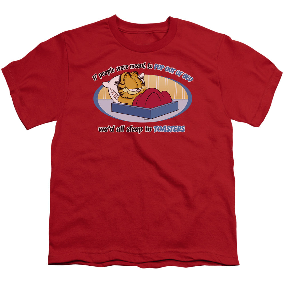 Garfield - Pop Out Of Bed - Short Sleeve Youth 18/1 - Red T-shirt