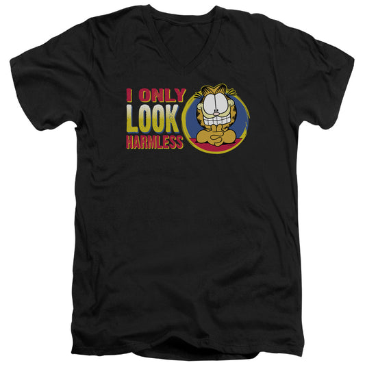 Garfield - I Only Look Harmless - Short Sleeve Adult V-neck - Black T-shirt