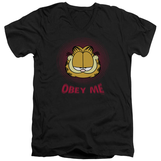 Garfield - Obey Me - Short Sleeve Adult V-neck - Black T-shirt