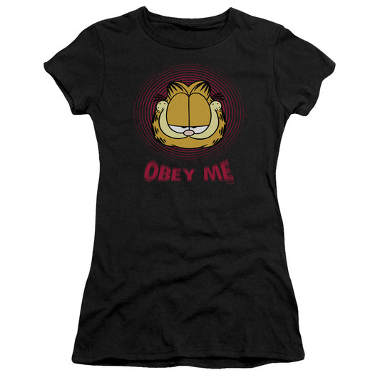 Garfield - Obey Me - Short Sleeve Junior Sheer - Black T-shirt