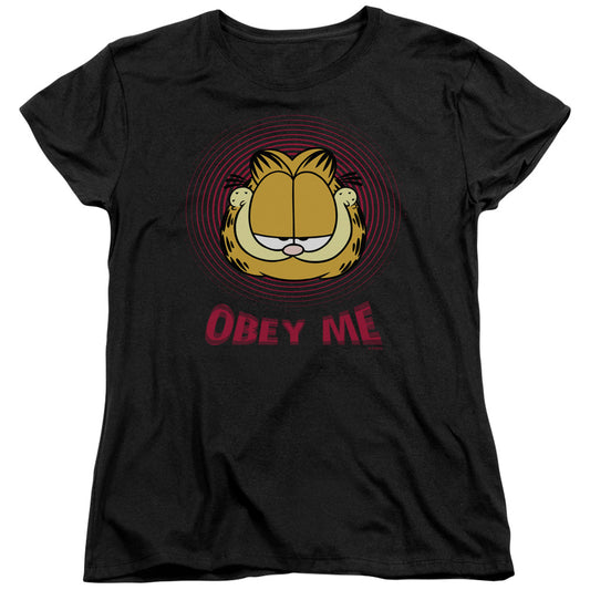 Garfield - Obey Me - Short Sleeve Womens Tee - Black T-shirt