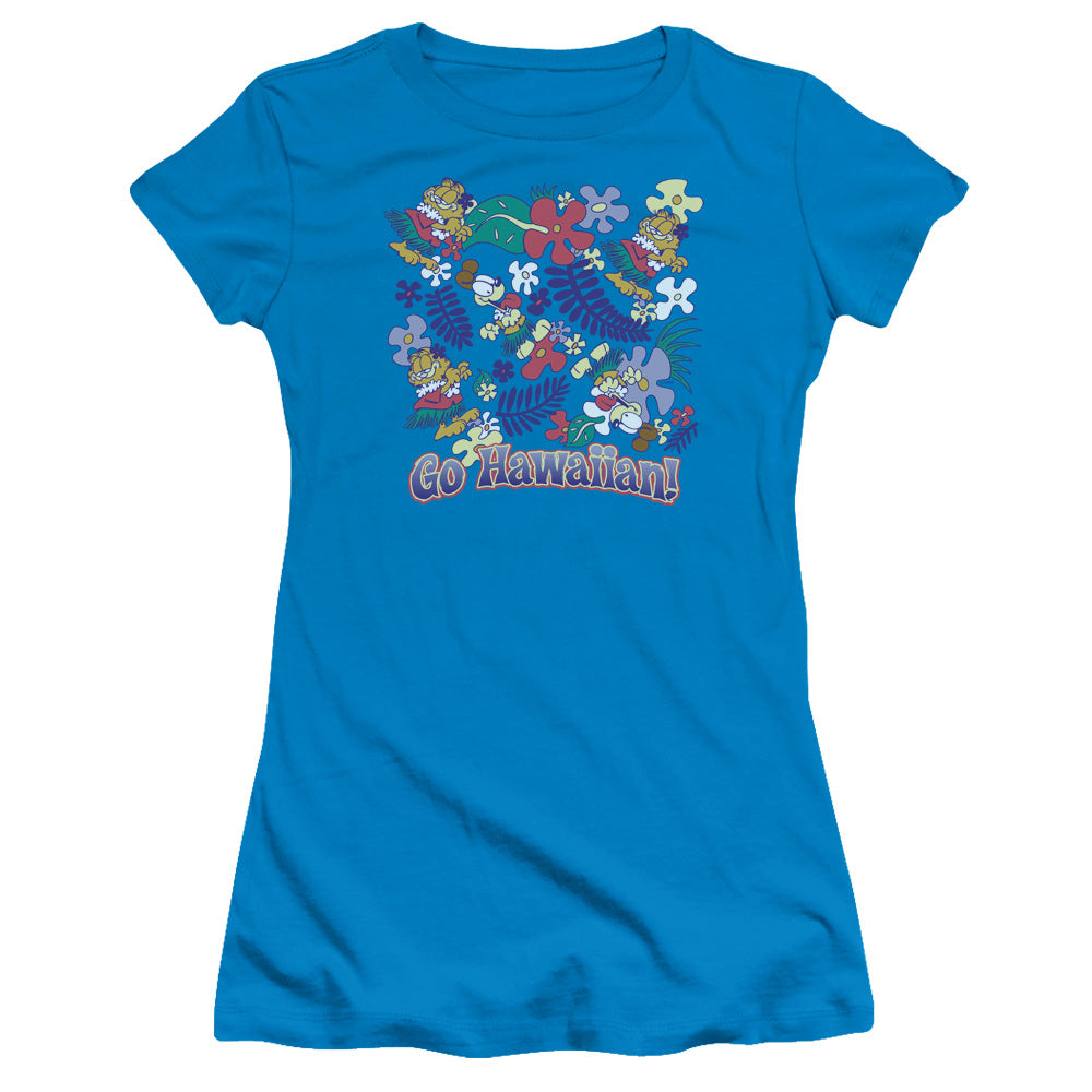 Garfield - Go Hawaiian - Short Sleeve Junior Sheer - Turquoise T-shirt