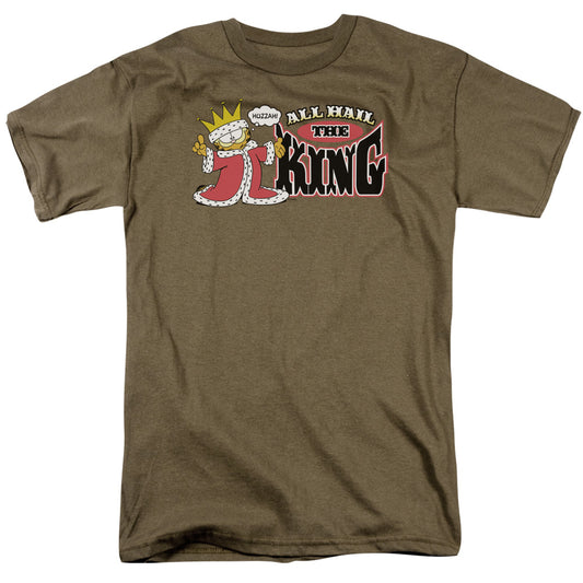 Garfield - All Hail The King - Short Sleeve Adult 18/1 - Safari Green T-shirt