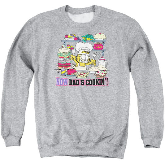Garfield - Now Dad's Cooking - Adult Crewneck Sweatshirt - Athletic Heather