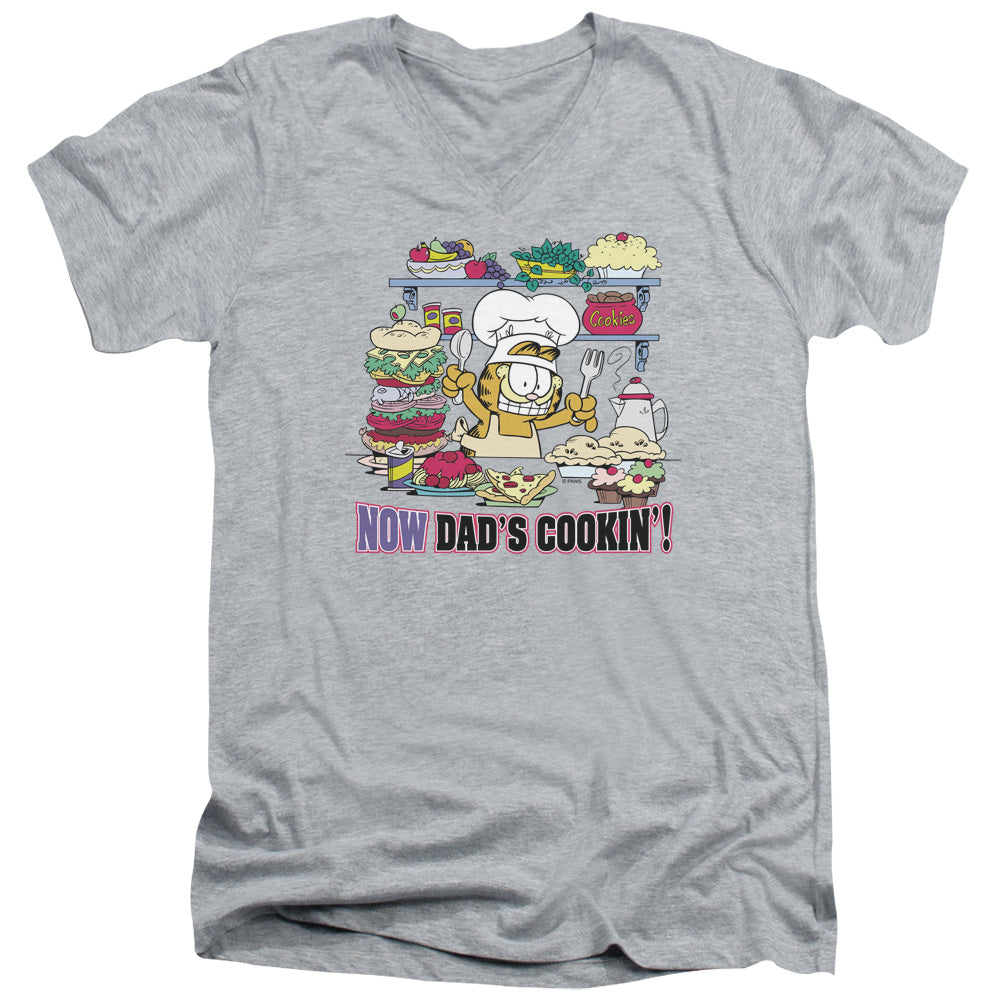 Garfield - Now Dads Cooking - Short Sleeve Adult V-neck - Athletic Heather T-shirt