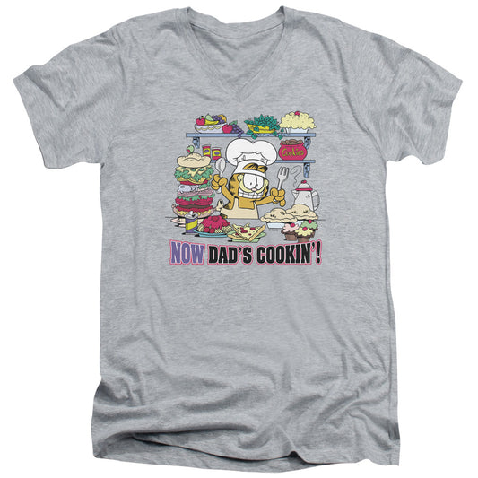 Garfield - Now Dads Cooking - Short Sleeve Adult V-neck - Athletic Heather T-shirt