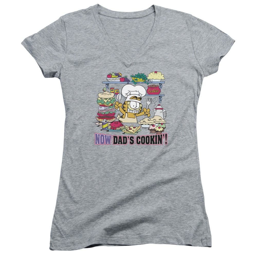 Garfield - Now Dads Cooking - Junior V-neck - Athletic Heather