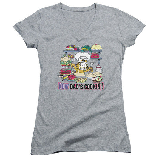 Garfield - Now Dads Cooking - Junior V-neck - Athletic Heather