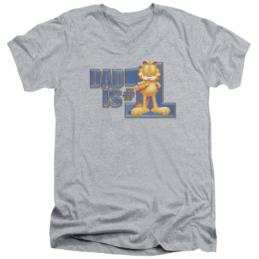 Garfield - Dad Is Number One - Short Sleeve Adult V-neck - Athletic Heather T-shirt