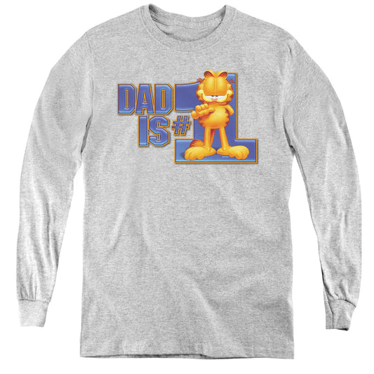 Garfield - Dad Is Number One - Youth Long Sleeve Tee - Athletic Heather
