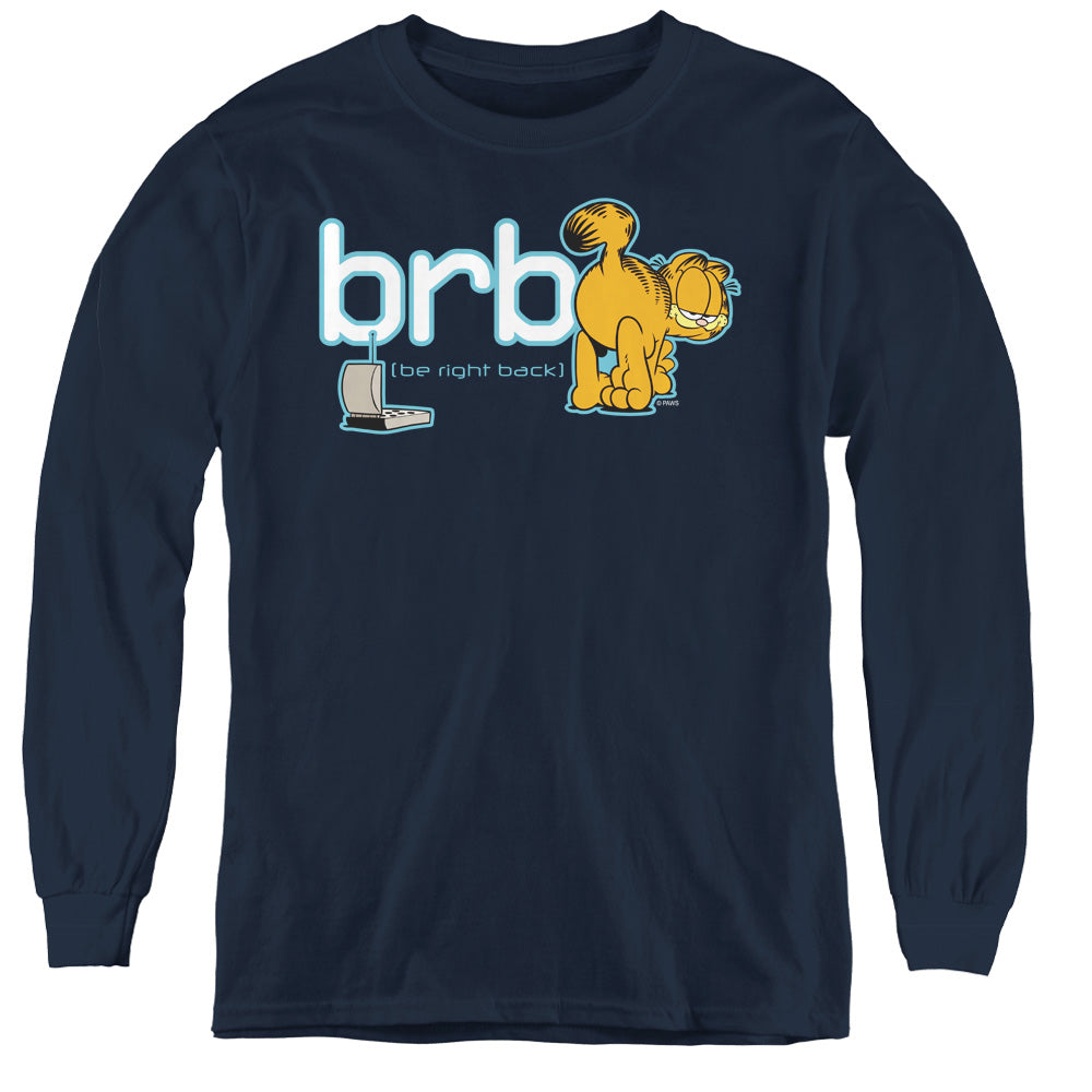 Garfield - Be Right Back - Youth Long Sleeve Tee - Navy