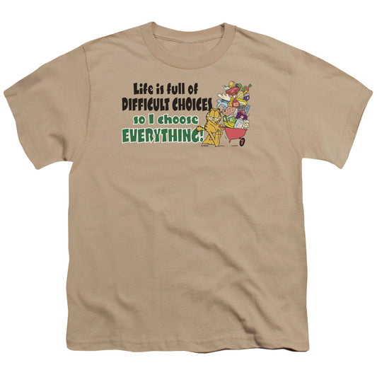 Garfield - Difficult Choices - Short Sleeve Youth 18/1 - Sand T-shirt
