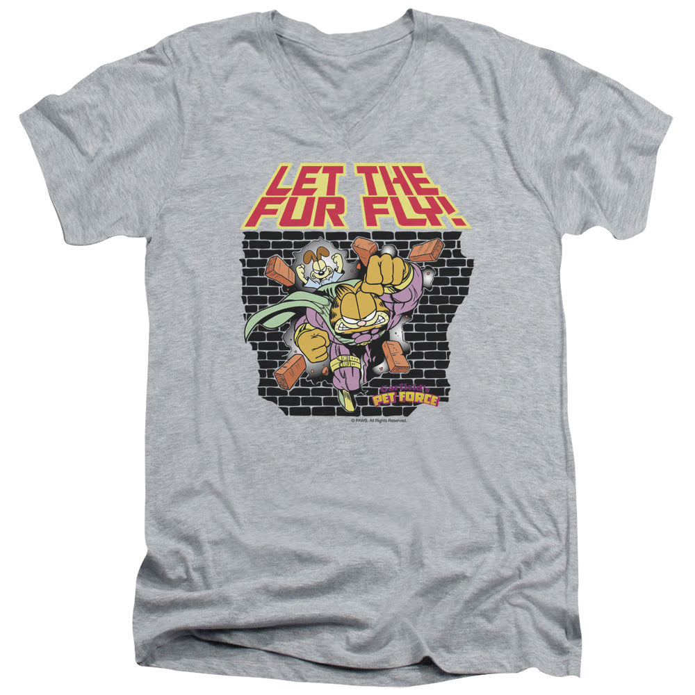 Garfield - Let The Fur Fly - Short Sleeve Adult V-neck 30/1 - Athletic Heather T-shirt