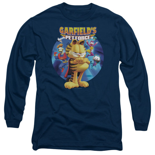 Garfield - Dvd Art - Long Sleeve Adult 18/1 - Navy T-shirt