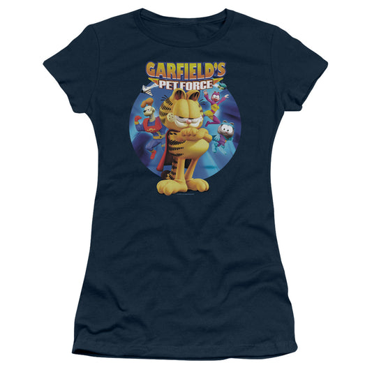 Garfield - Dvd Art - Short Sleeve Junior Sheer - Navy T-shirt