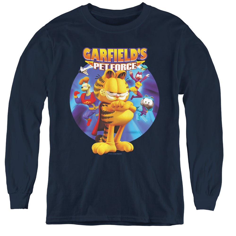 Garfield - Dvd Art - Youth Long Sleeve Tee - Navy
