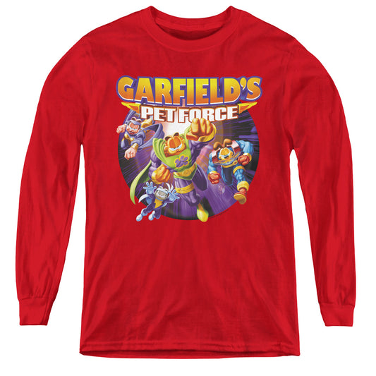 Garfield - Pet Force Four - Youth Long Sleeve Tee - Red