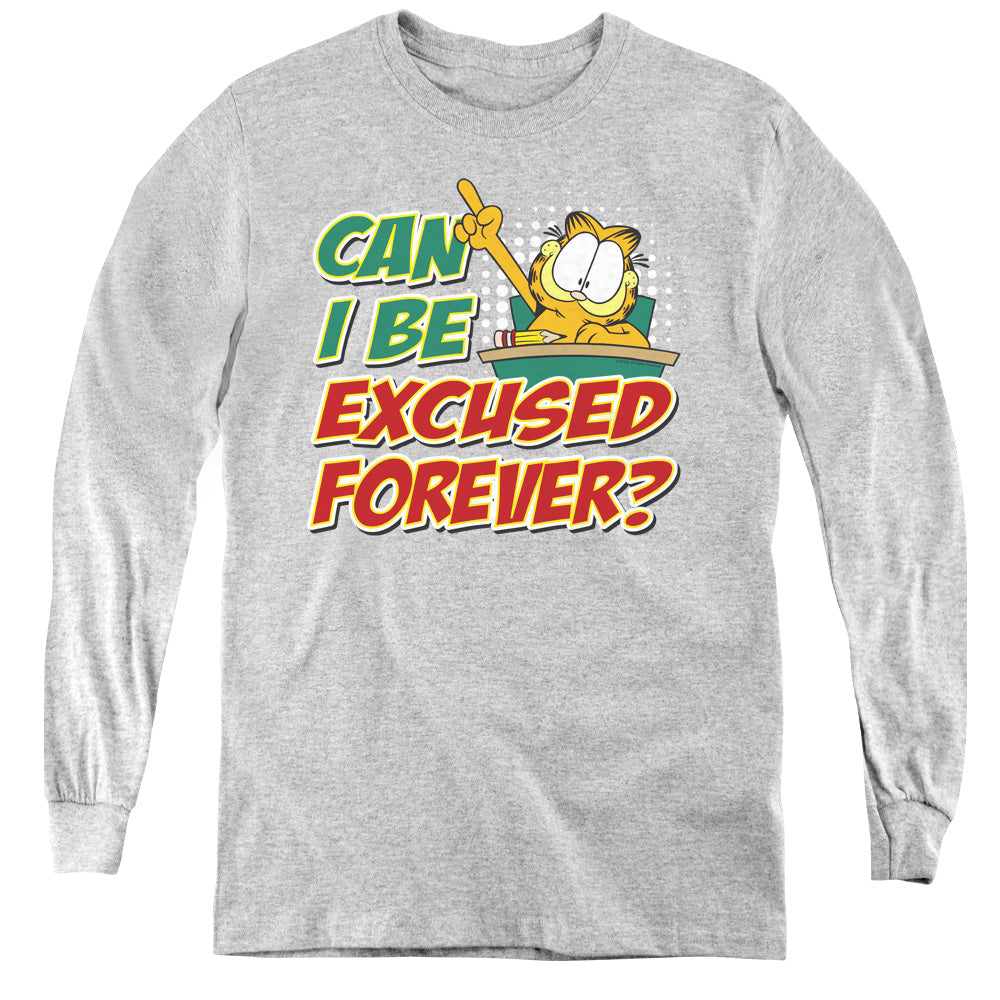 Garfield - Excused Forever - Youth Long Sleeve Tee - Athletic Heather