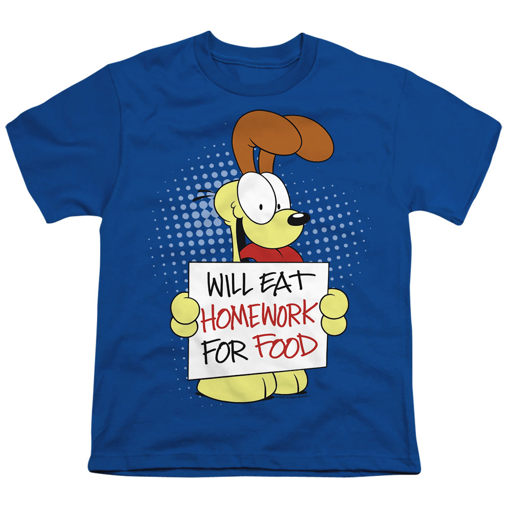Garfield - Will Eat Homework - Short Sleeve Youth 18/1 - Royal Blue T-shirt