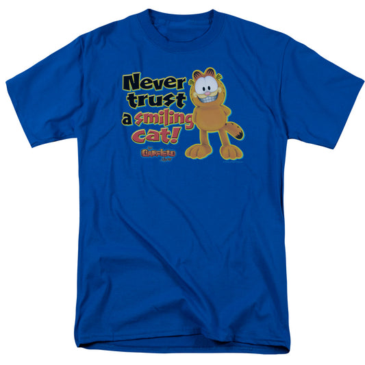 Garfield - Smiling - Short Sleeve Adult 18/1 - Royal Blue T-shirt