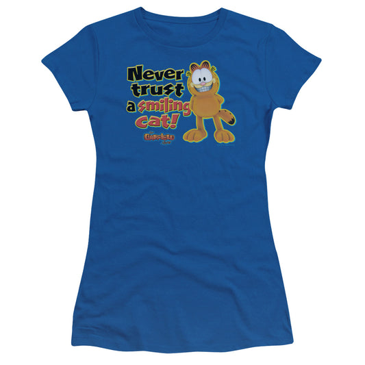 Garfield - Smiling - Short Sleeve Junior Sheer - Royal Blue T-shirt