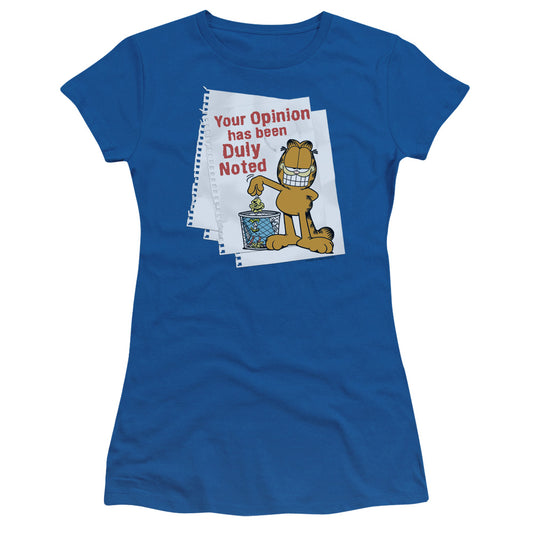 Garfield - Duly Noted - Short Sleeve Junior Sheer - Royal Blue T-shirt