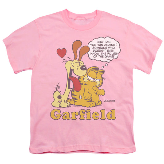 Garfield - Cant Win - Short Sleeve Youth 18/1 - Pink T-shirt