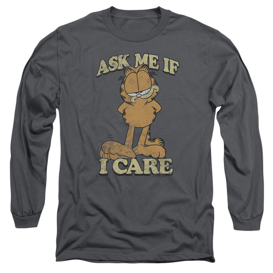 Garfield - Ask Me - Long Sleeve Adult 18/1 - Charcoal T-shirt