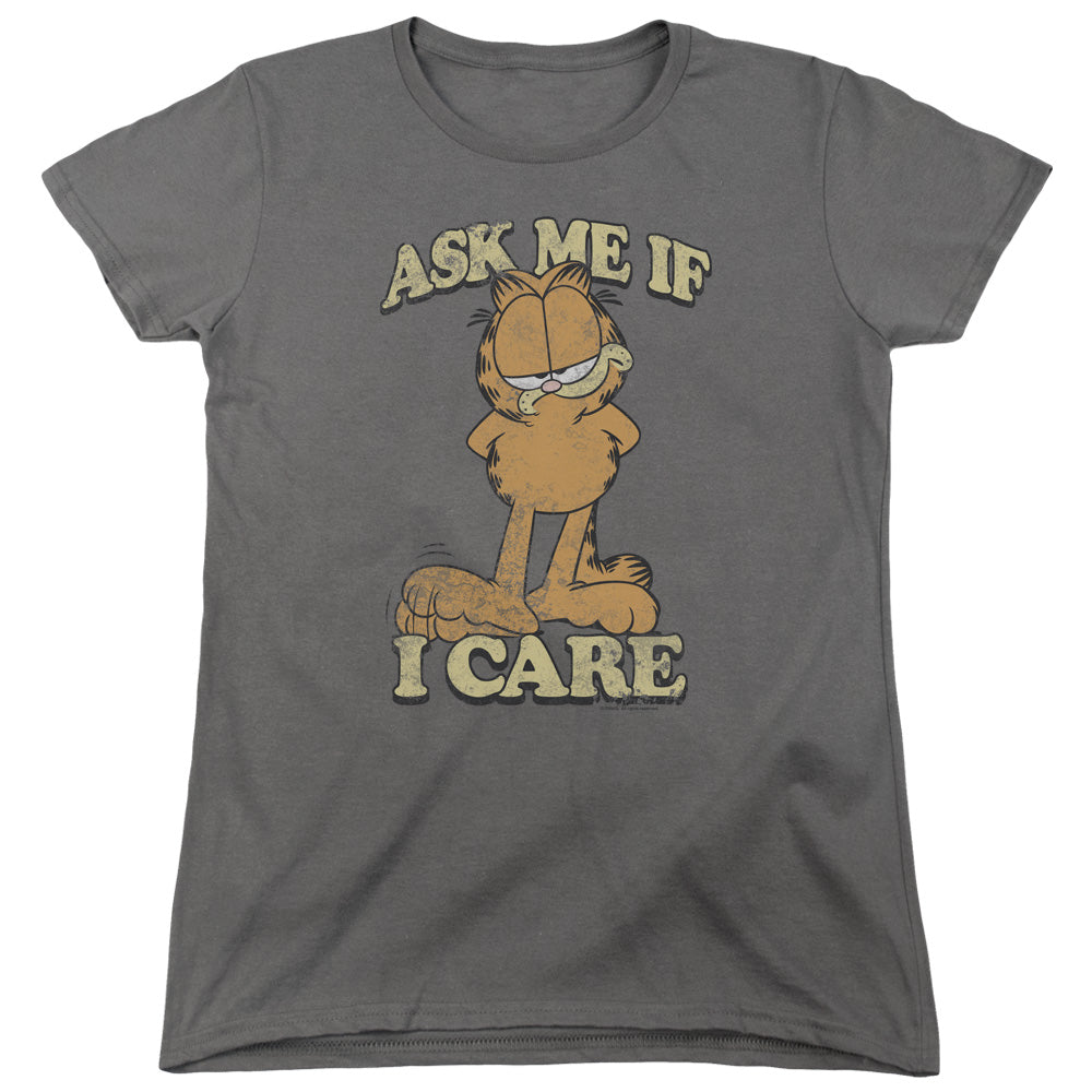 Garfield - Ask Me - Short Sleeve Womens Tee - Charcoal T-shirt
