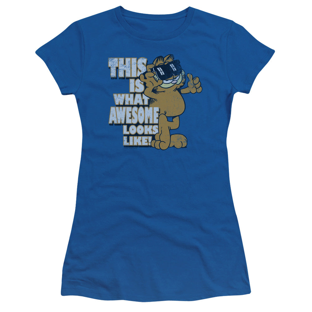 Garfield - Awesome - Short Sleeve Junior Sheer - Royal Blue T-shirt