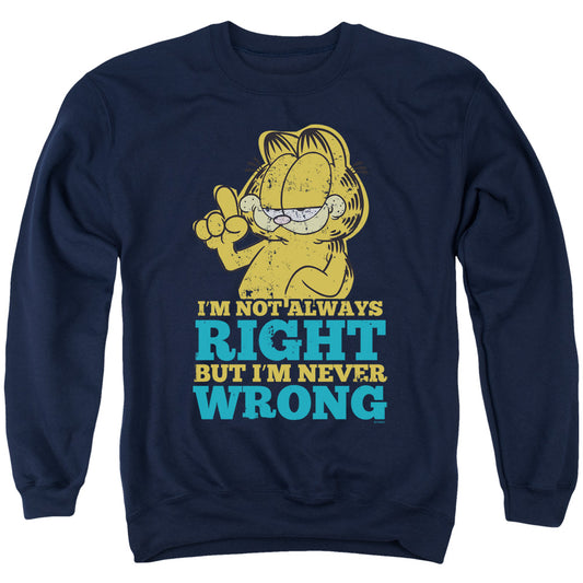 Garfield - Never Wrong - Adult Crewneck Sweatshirt - Navy