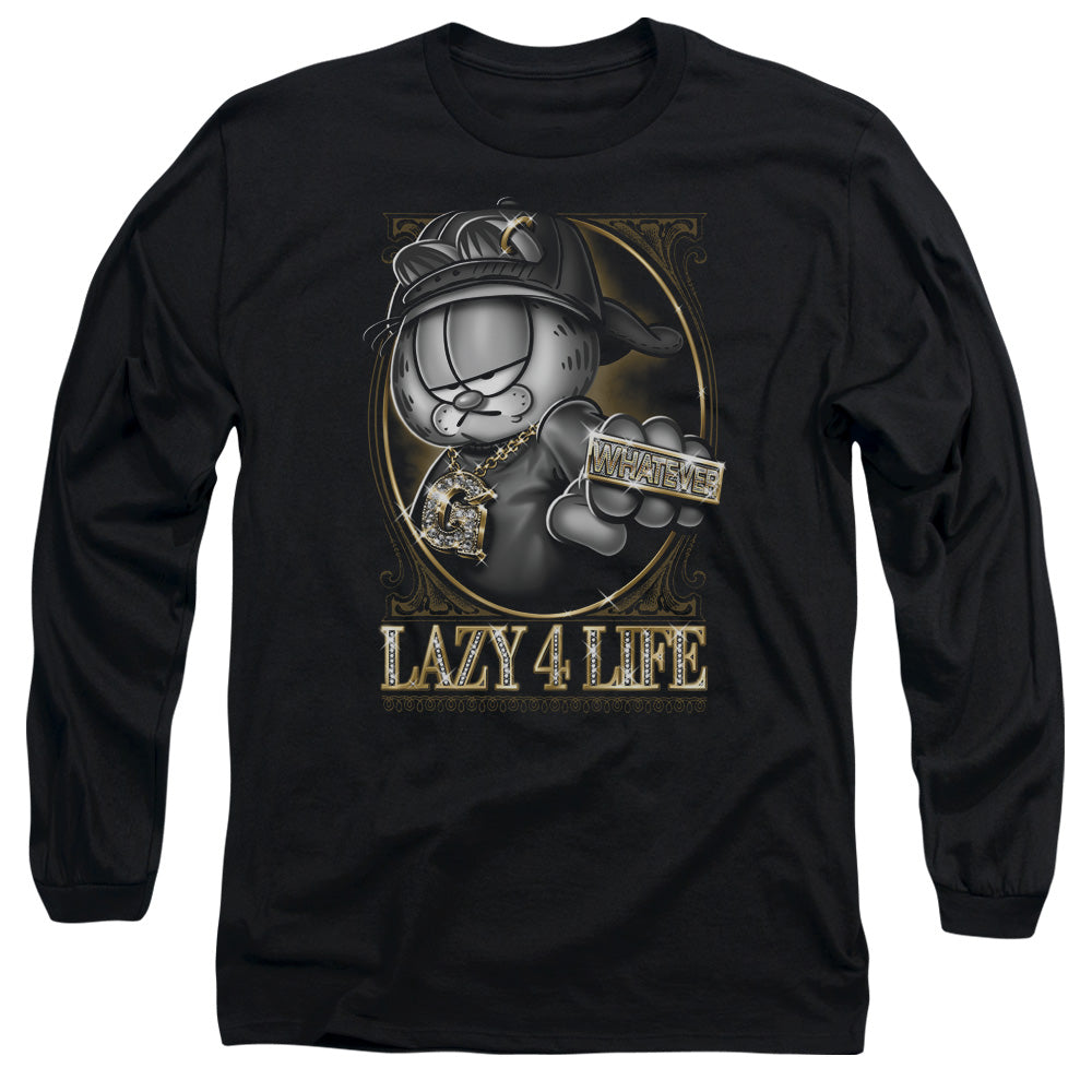 Garfield - Lazy 4 Life - Long Sleeve Adult 18/1 - Black T-shirt