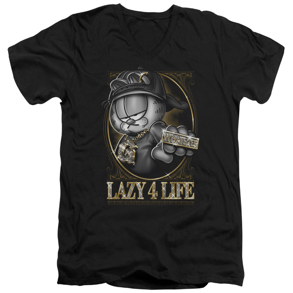 Garfield - Lazy 4 Life - Short Sleeve Adult V-neck - Black T-shirt