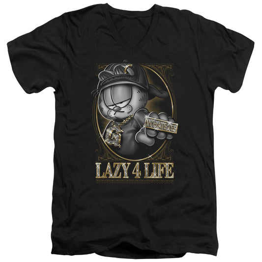 Garfield - Lazy 4 Life - Short Sleeve Adult V-neck - Black T-shirt