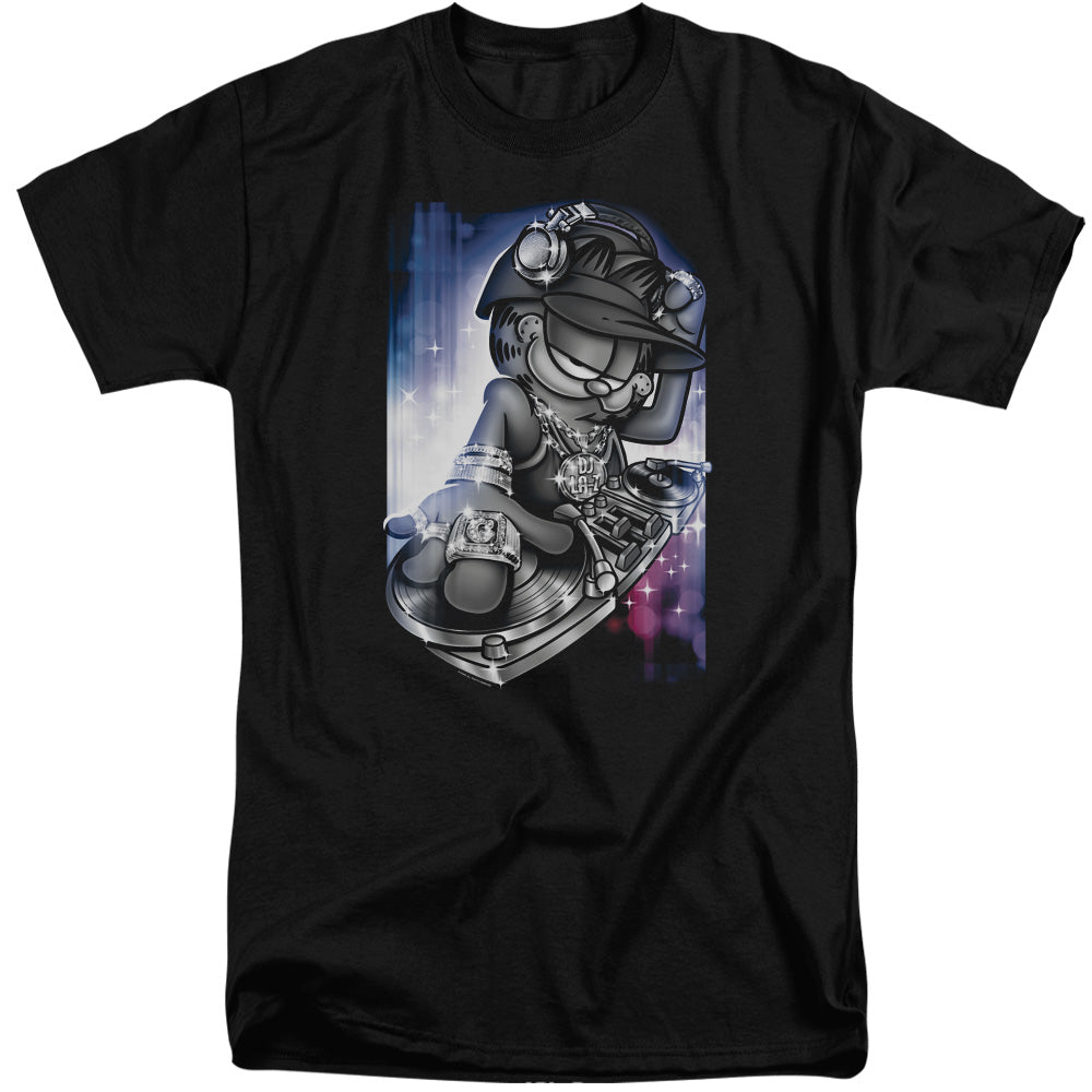 Garfield - Dj Lazy - Short Sleeve Adult Tall - Black T-shirt