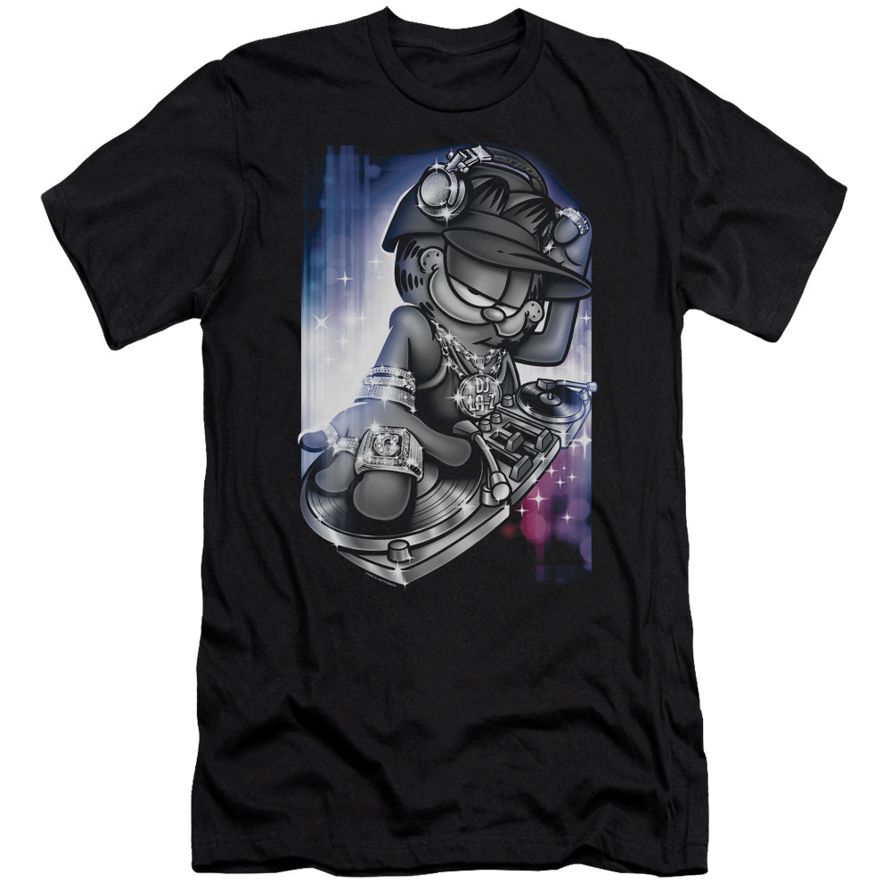Garfield - Dj Lazy - Short Sleeve Adult 30/1 - Black T-shirt