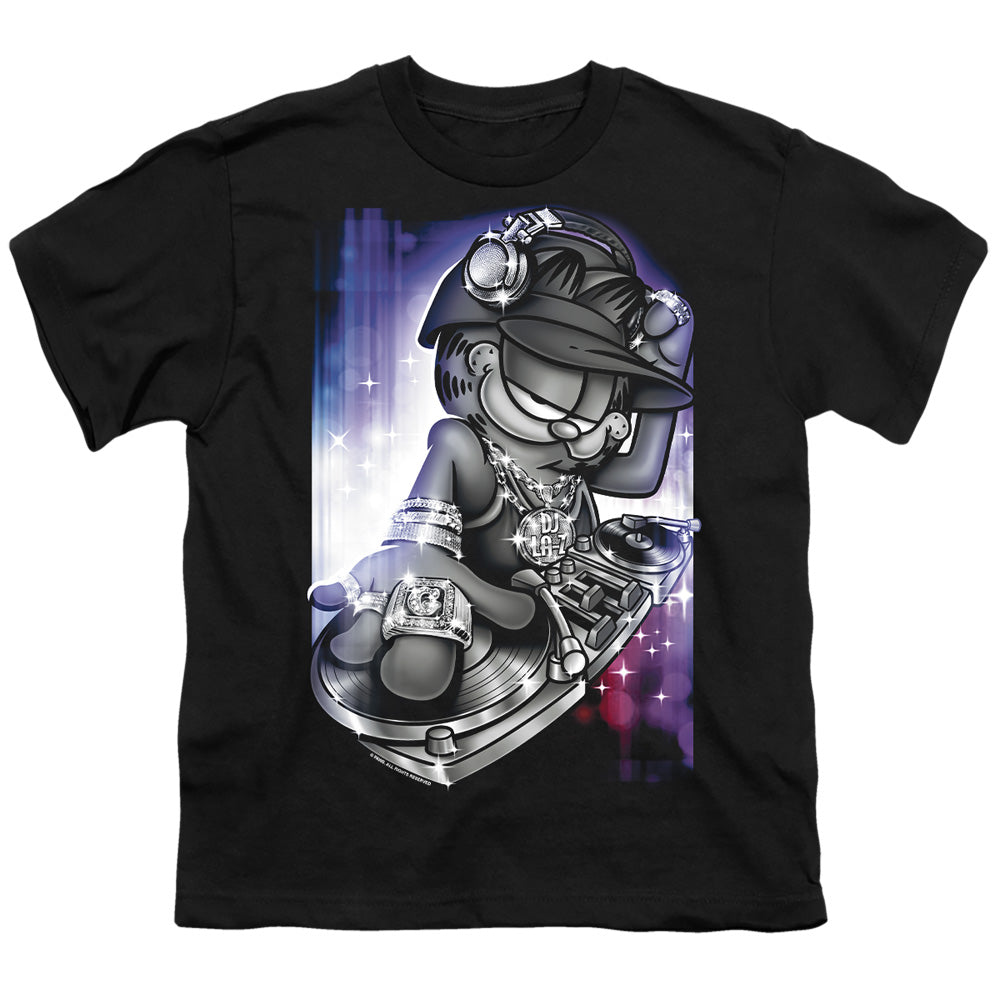 Garfield - Dj Lazy - Short Sleeve Youth 18/1 - Black T-shirt
