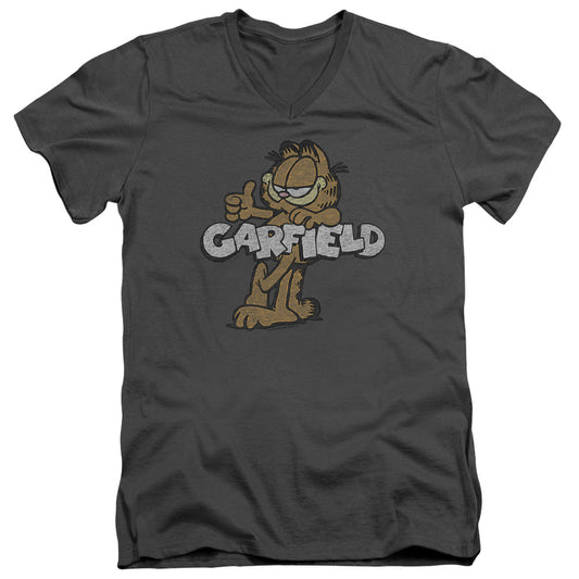 Garfield - Retro Garf - Short Sleeve Adult V-neck - Charcoal T-shirt