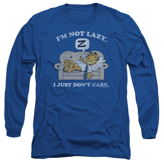 Garfield - Not Lazy - Long Sleeve Adult 18/1 - Royal Blue T-shirt