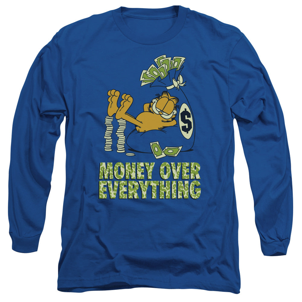 Garfield - Money Is Everything - Long Sleeve Adult 18/1 - Royal Blue T-shirt
