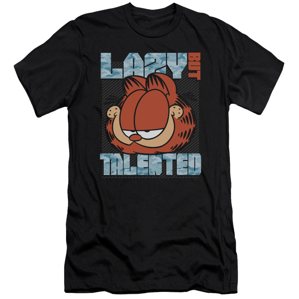 Garfield - Lazy But Talented - Short Sleeve Adult 30/1 - Black T-shirt