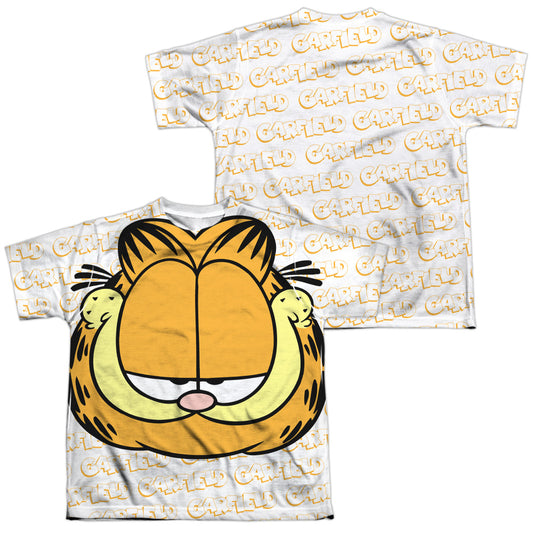 Garfield - Big Face (Front/back Print) - Short Sleeve Youth Poly Crew - White T-shirt