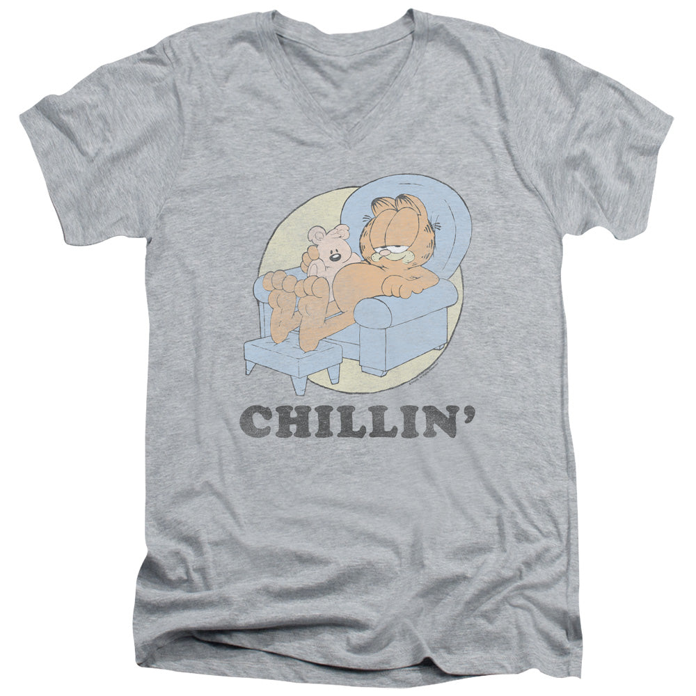 Garfield - Chillin - Short Sleeve Adult V-neck 30/1 - Athletic Heather T-shirt