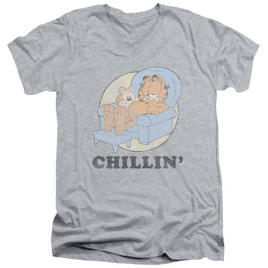 Garfield - Chillin - Short Sleeve Adult V-neck 30/1 - Athletic Heather T-shirt