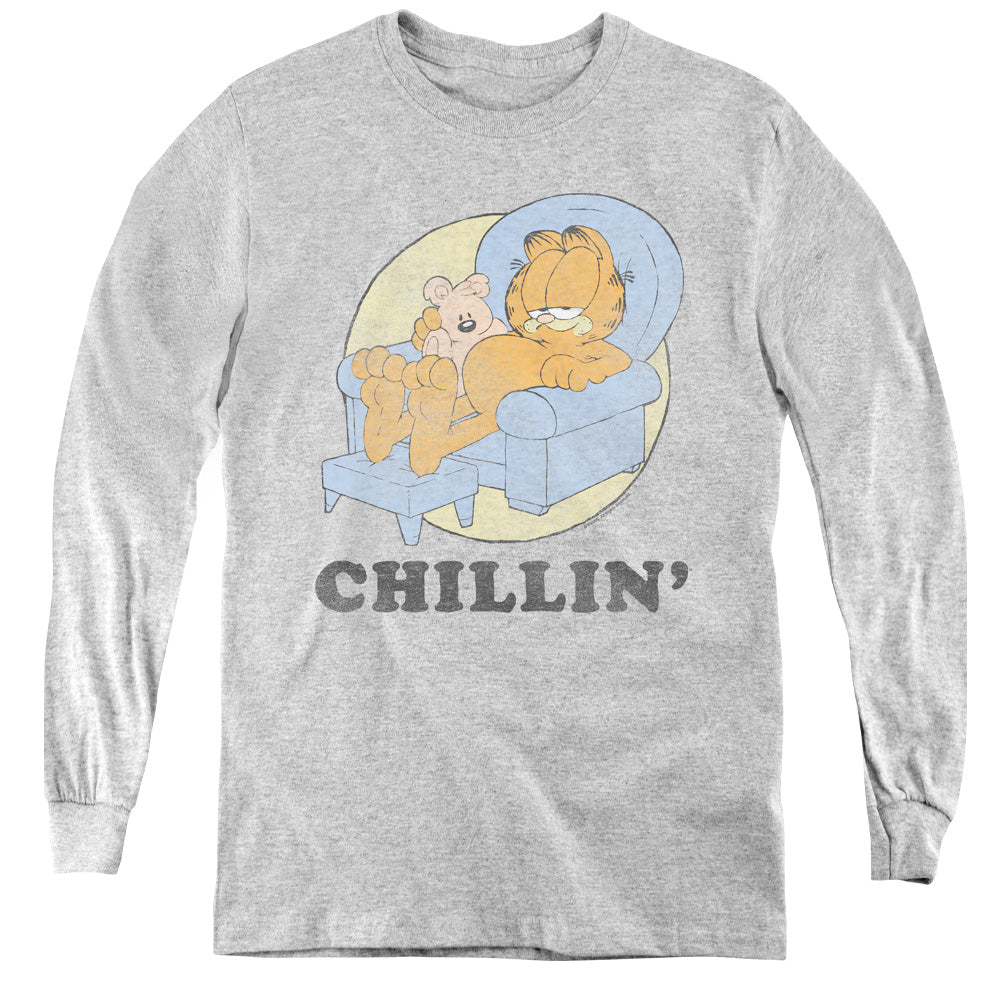 Garfield - Chillin - Youth Long Sleeve Tee - Athletic Heather